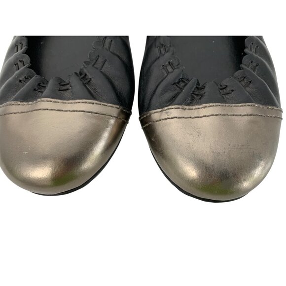 Tory Burch Abbey Black Leather Ballet Flats W/ Metallic Cap Toe Size 7.5 EUC - Picture 6 of 11